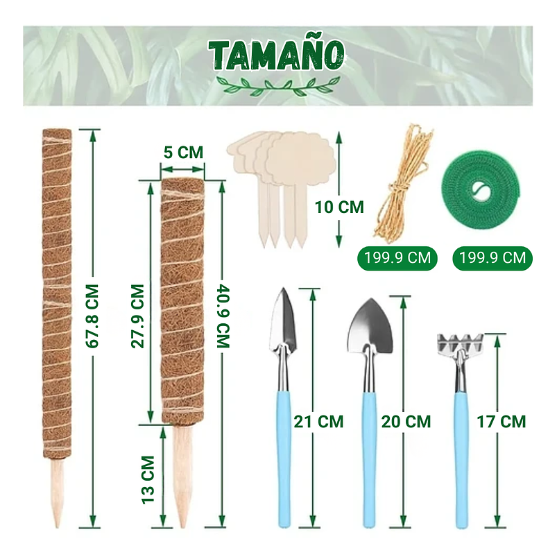 Kit Soporte Plantas Fibra De Coco x4 unidades Más Herramientas Siembra 3
