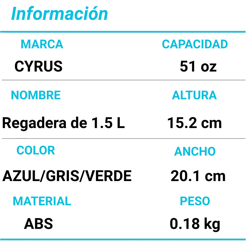Regadera Resina Poliestireno x1.4l Translúcido Super Liviana Azul 4