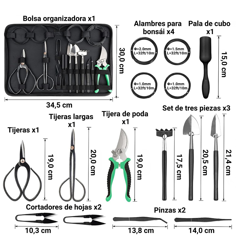 Kit Herramientas Cuidado Bonsái Planta Básico 12 piezas Más estuche 2