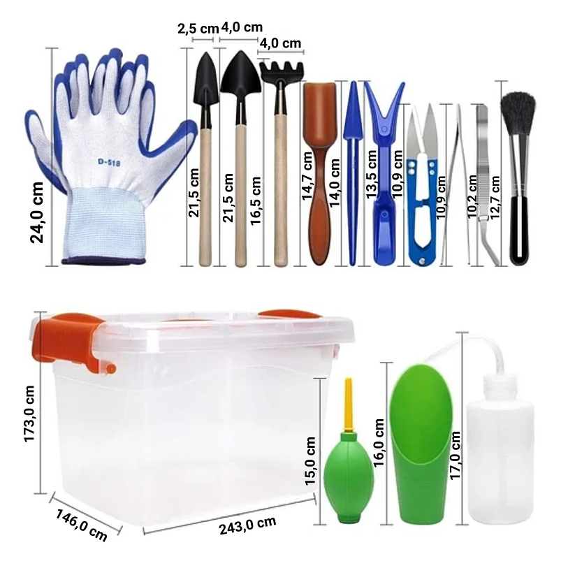 Kit Herramienta Siembra x21 piezas más macetas más 20 etiquetas más maleta plastica 5