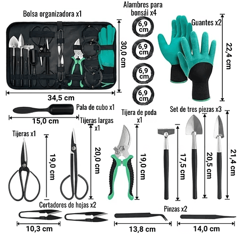 Kit Herramientas Bonsai Acero Profesional x18 Piezas Más Estuche