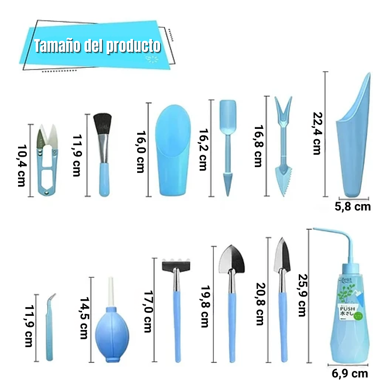Kit Siembra Herramientas Jardín, Cactus, Plantas x12 Piezas 12
