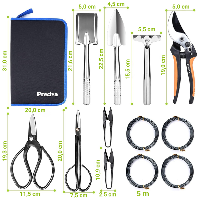 Kit Premium Herramientas Planta Bonsái Acero 12 Piezas Más Estuche 2