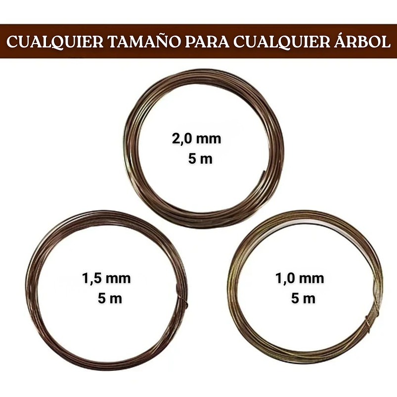 Alambres Entrenamiento Bonsái Aluminio 9 Rollos 45,6 metros pinza 3