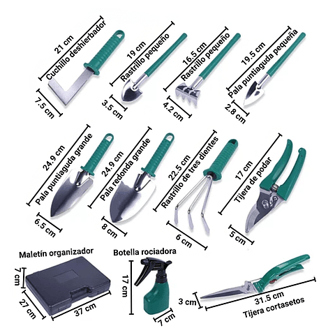 Kit Herramientas Jardinería Plantas x10 Piezas En Acero Más estuche