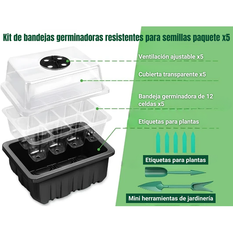 Bandeja De Germinar x12 Celdas, Cubierta Ajuste x5 Unidades 12