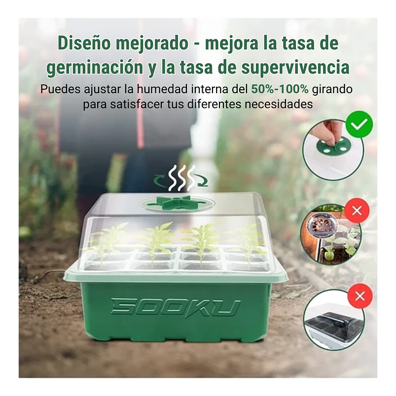 Bandeja Germinación Plantas Más Cúpula x12 Celdas c/u x10 Juegos 6