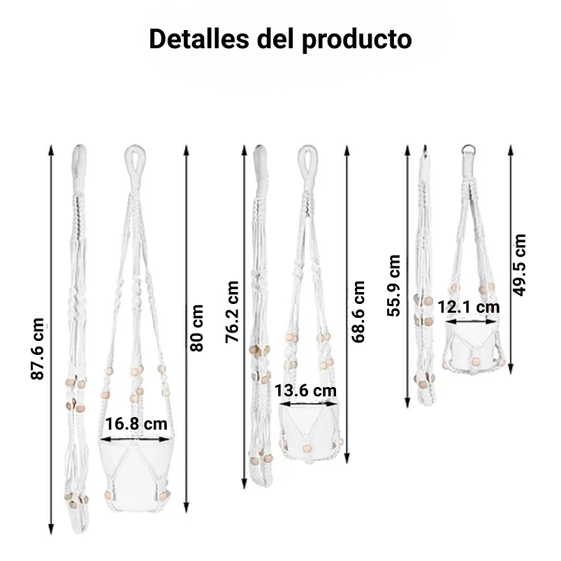 Juego Macramé x3 Unidades Más Macetas Plástica Colgar Hecho A Mano 6