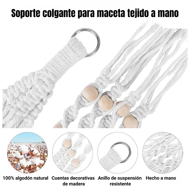 Juego Macramé x3 Unidades Más Macetas Plástica Colgar Hecho A Mano 7