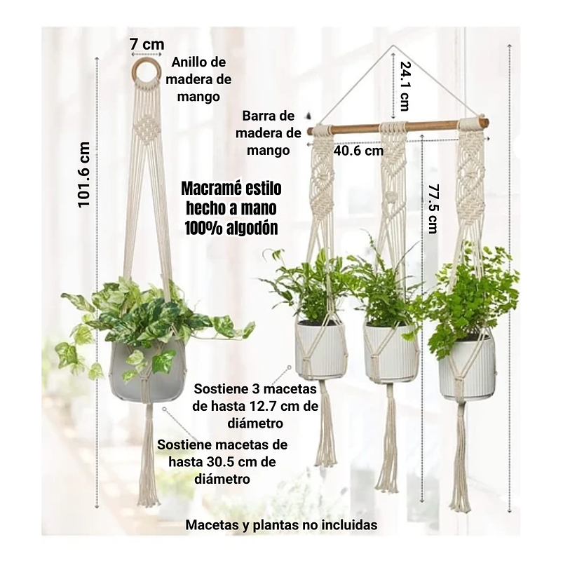 Juego Macramé x02 Unidades Macetas Plantas De Colgar 100% Algodón 2