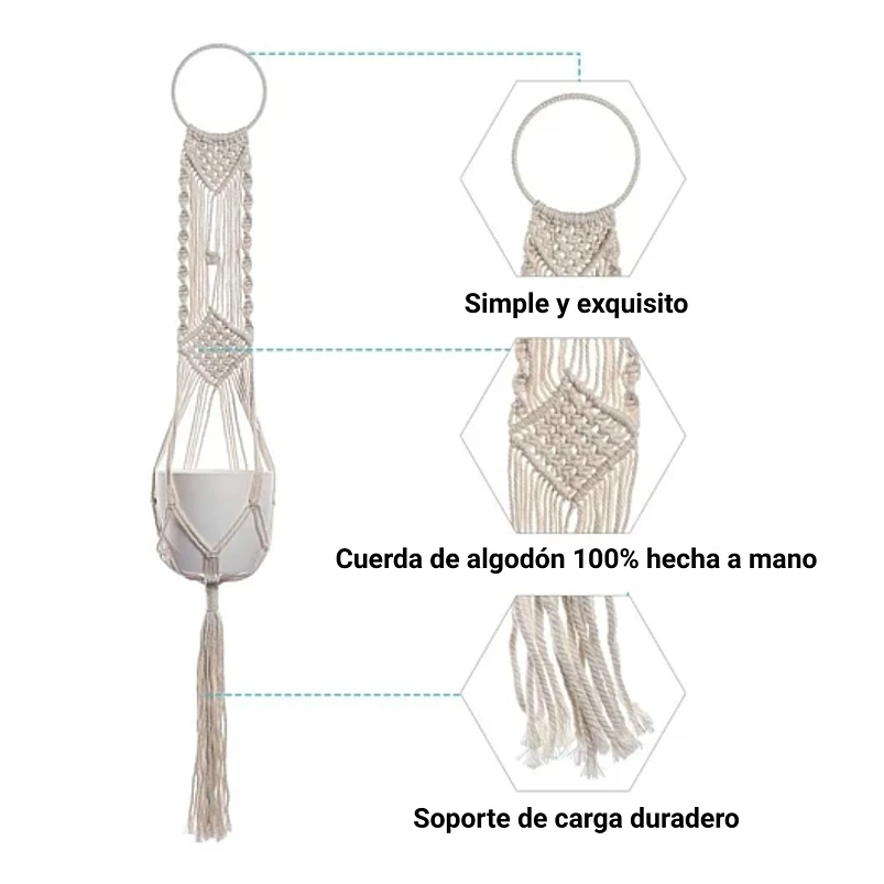 Juego Macramé Elegans x4 Unidades Para Macetas-colgar 100% Algodón 7