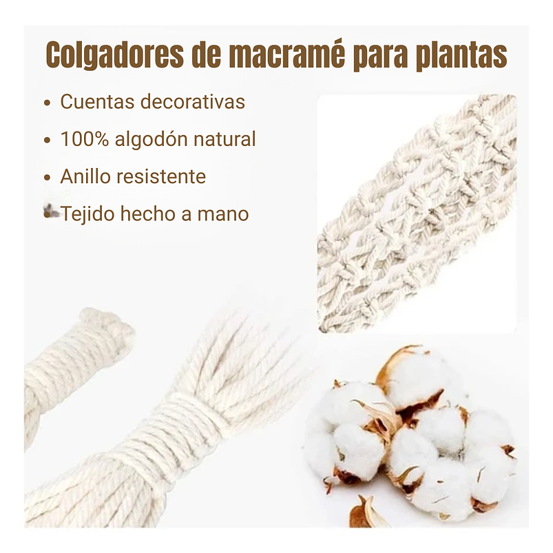 Macramé x01 Unidad Para Macetas Plantas 100% Algodón 1,12mt Largo 5