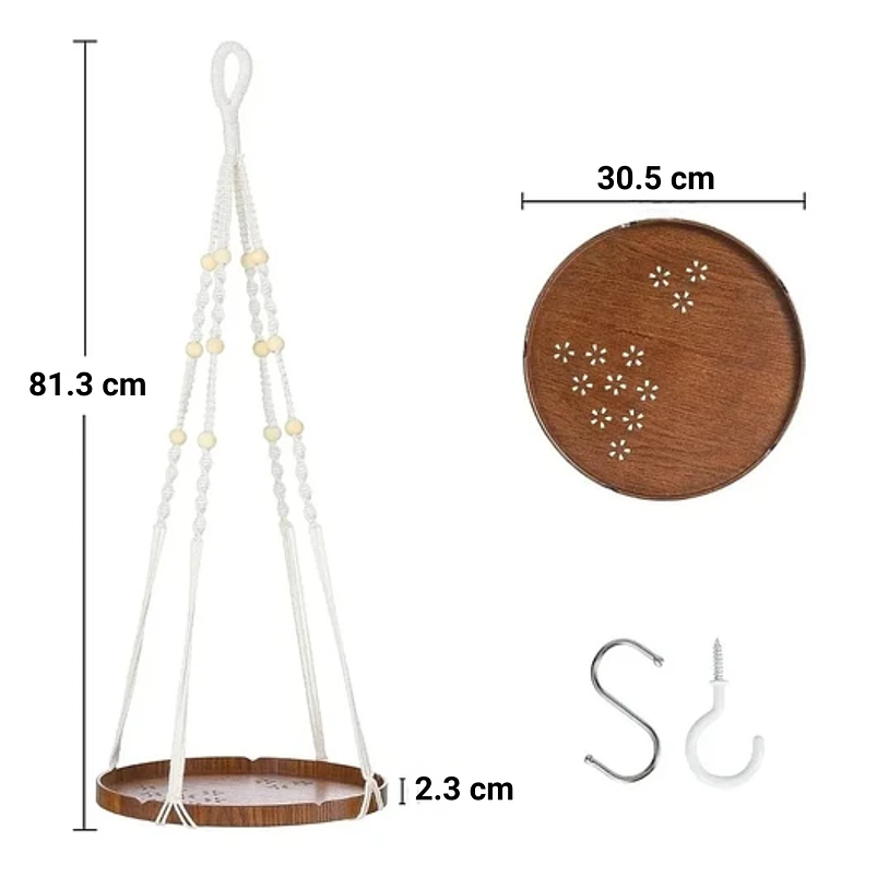 Colgante De Plantas En Macramé Más bandeja En Madera 66 centímetros Largo 2