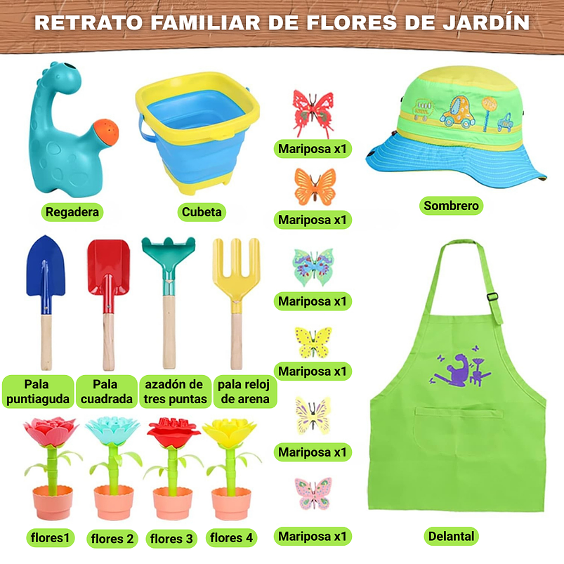Kit Juego Herramientas de Jardinería para Niños más Bolso 2