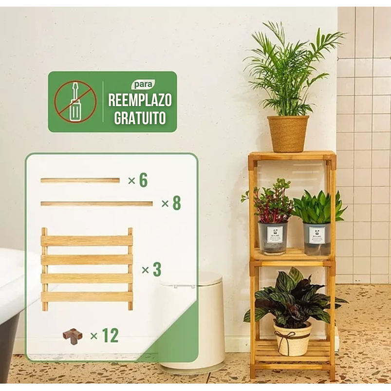 Soporte Macetas en Bambu x3 Niveles 78cm Alto x30cm Ancho 4