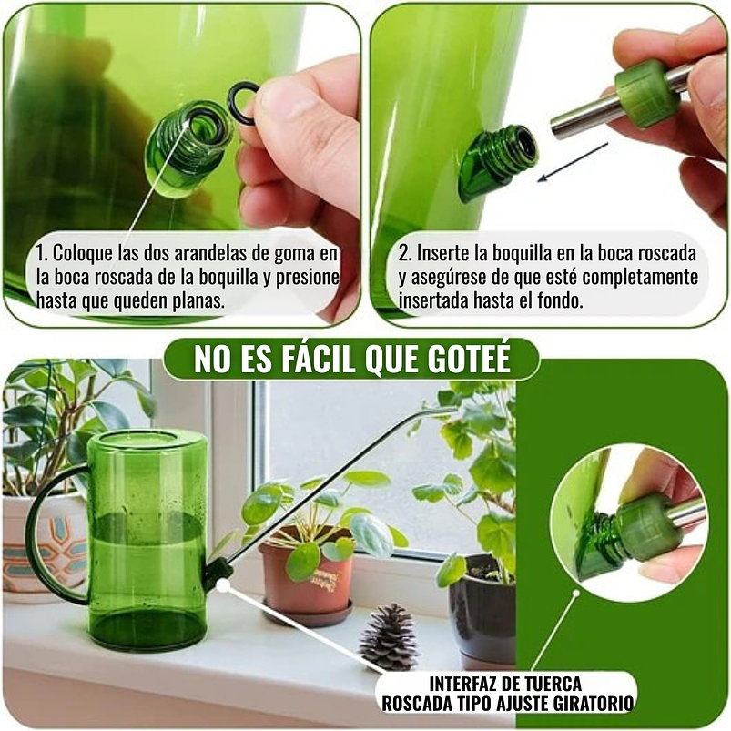 Regadera Plastica Plantas Premium Salida en Acero más Spray x1 litro Mas Botella de Apretar 10