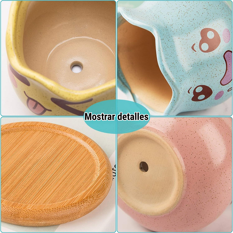 Juego Macetas Cerámica x3 Unidades Plantas, Cactus Y Suculentas 4