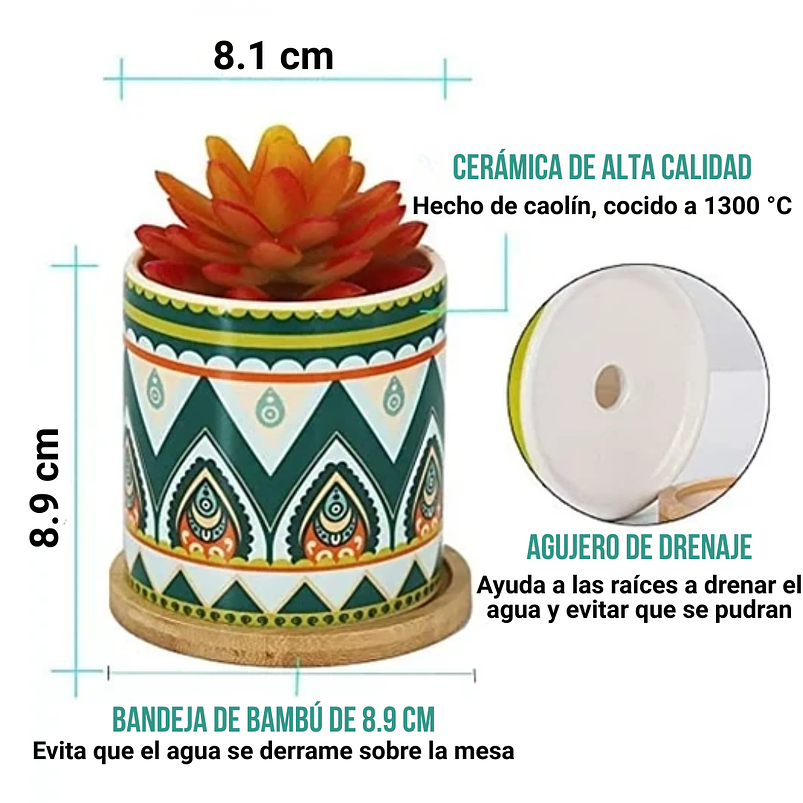 Juego Macetas Cerámica Premium x 6unidades 9cm Alto x8cm Diametro 2