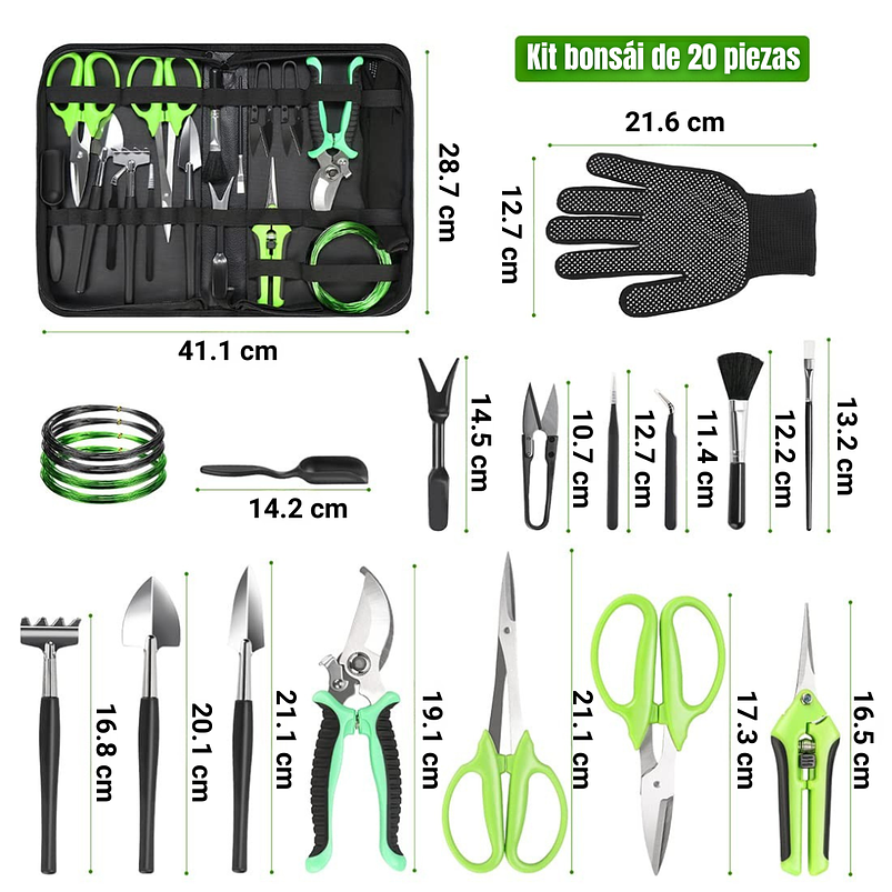 Kit Herramientas Bonsai Suculentas Acero X20 Piezas más estuche 2