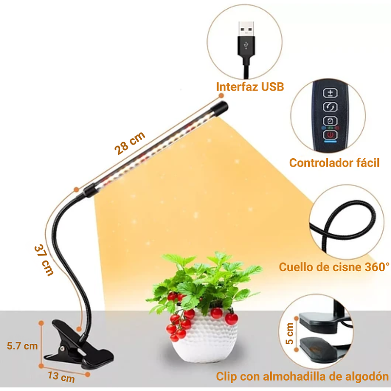 Luz Led Crecimiento Plantas Espectro Completo Clip Oficina  2