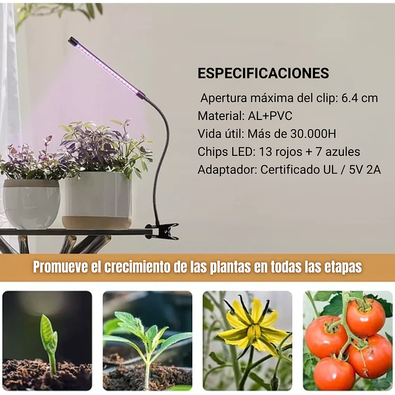 Luz Led Crecimiento Plantas Espectro Completo Clip Oficina  8
