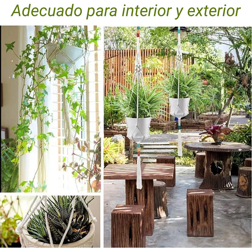 Juego Macetas Plástica x3 Unidades más 3 Macramé Colgar 91cm Largo 6