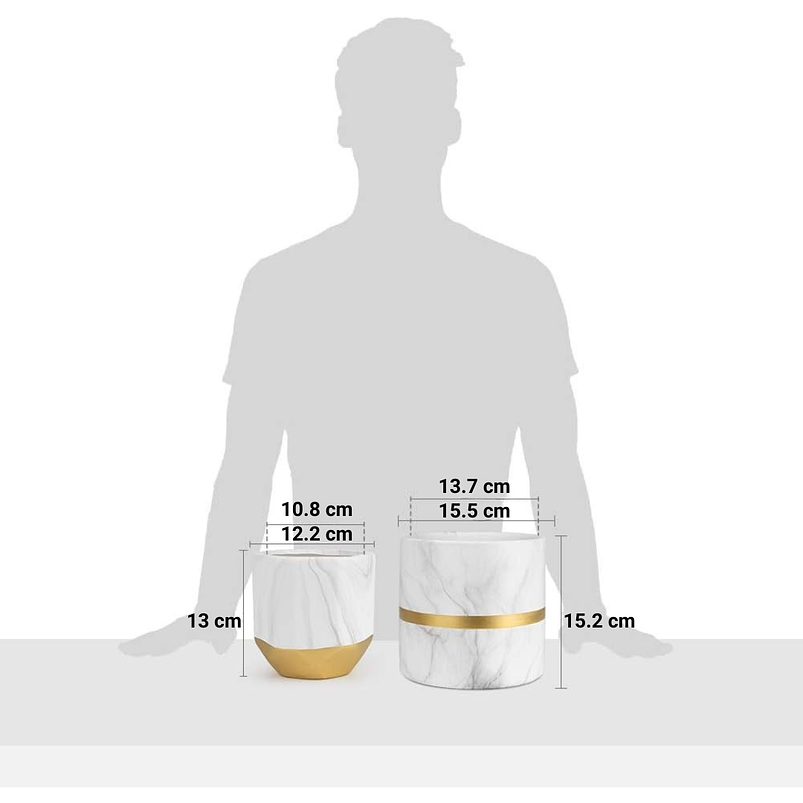 Juego Maceta Cerámica X2unid Diseño Mármol 13 Y 15cm Alto C/ 5