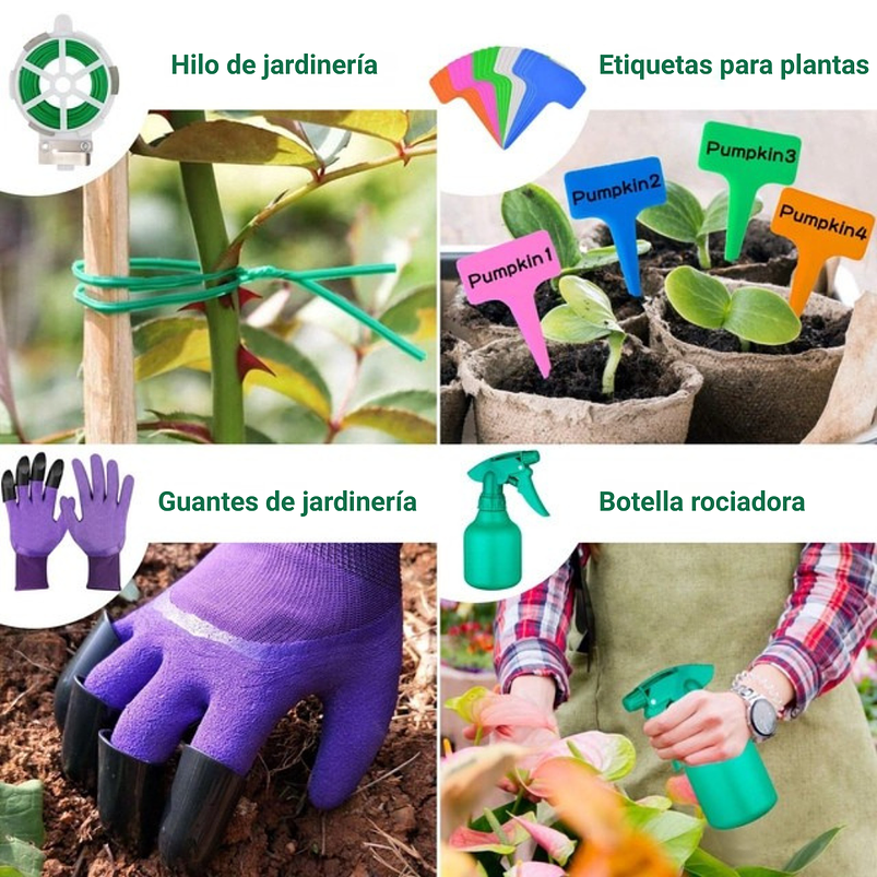 Kit Full Herramientas Jardín Siembra x62 piezas Aluminio más Bolso 7
