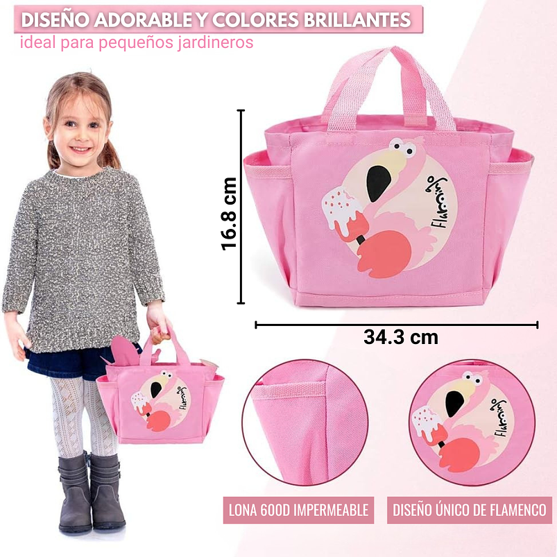 Kit Herramientas De Jardinería Para Niñas Flamingo Rosa 6
