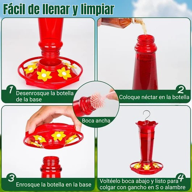 Bebedero Colibríes Aves Jardín Botella en Vidrio 10oz 13