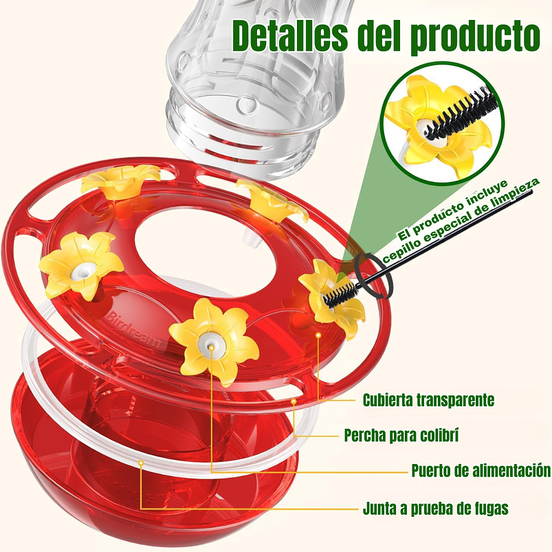 Bebedero Aves Colibríes Plástico Colgante Para Jardín x2 unidades 5
