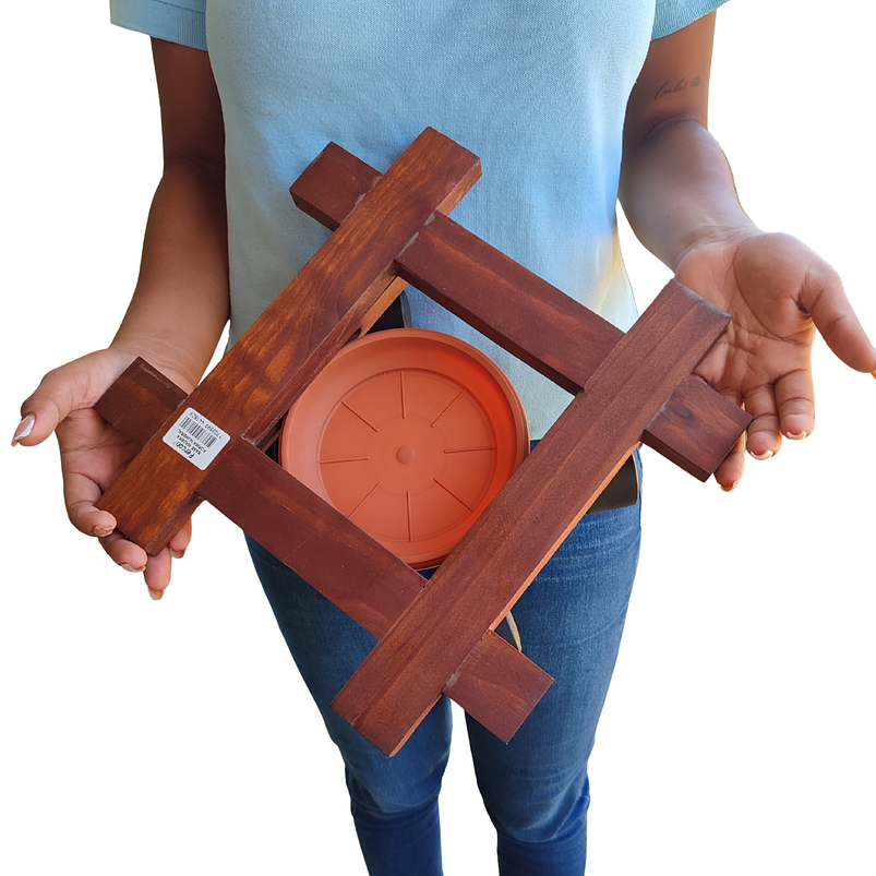 Base Para Maceta Madera Inmunizada 30x30cm Más plato y Rodachin 4