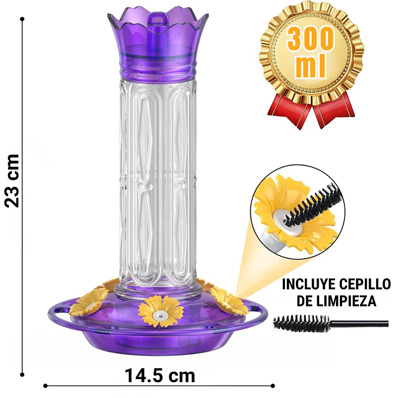 Bebedero x2 unidades Colibríes Aves Plástico Colgante 10oz c/u 19