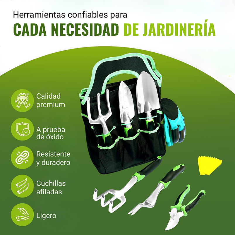 Kit Herramientas de Jardinería Huerto y Cultivo + Bolso Organizador 7