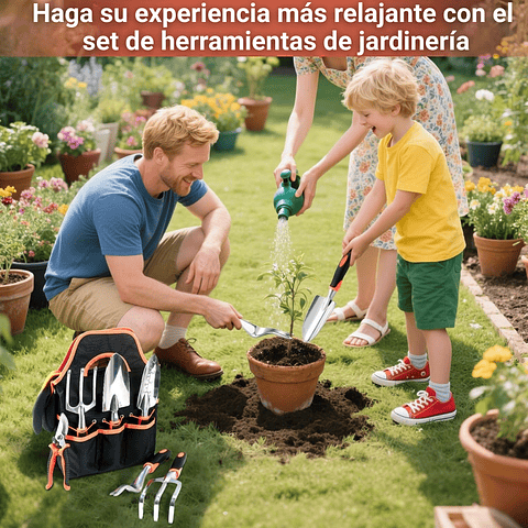 Kit De Herramientas De Jardín 8 Piezas Resistentes Con Bolsa