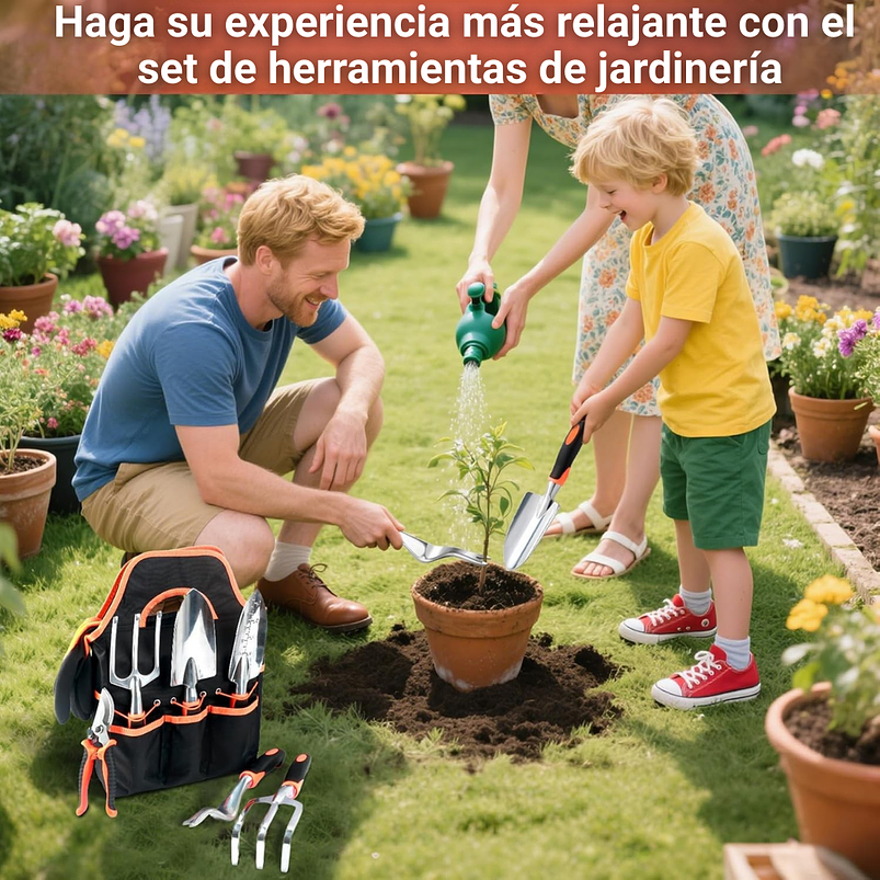 Kit De Herramientas De Jardín 8 Piezas Resistentes Con Bolsa 2