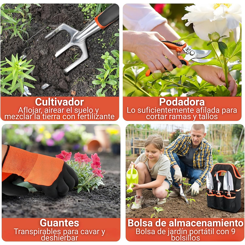 Kit De Herramientas De Jardín 8 Piezas Resistentes Con Bolsa 5