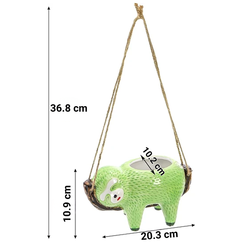 Juego Macetas Cerámica Colgantes Diseño Animalitos Perezosos x2 Unidades 3