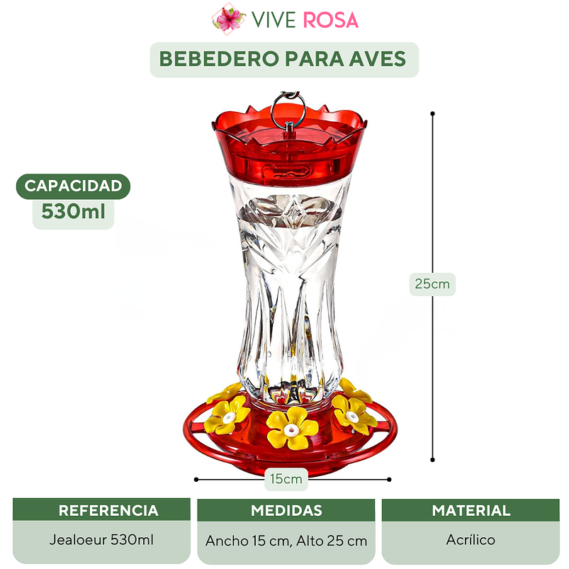Bebedero Para Aves Jealoeur Colibries Rojo 530ml  4