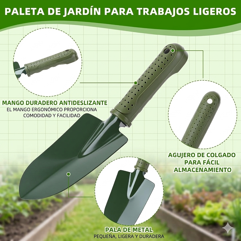Pala De Mano Para Jardinería Metal Con Mango De Plástico  4