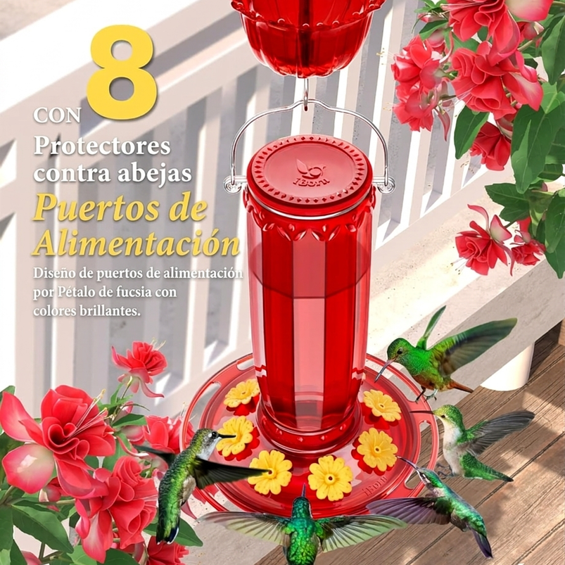 Bebedero De Colibries Vidrio Para Colgar De 8 Puertos 5