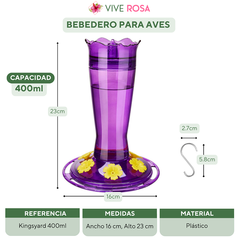 Bebedero Colibríes Aves En Vidrio De Colgar 400ml  3