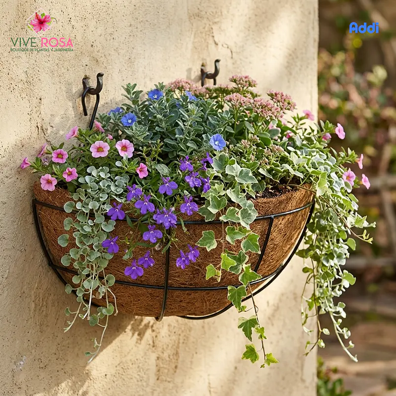 Canasta Plantas Pared Más Nido Coco x30cm Largo Media Luna 3