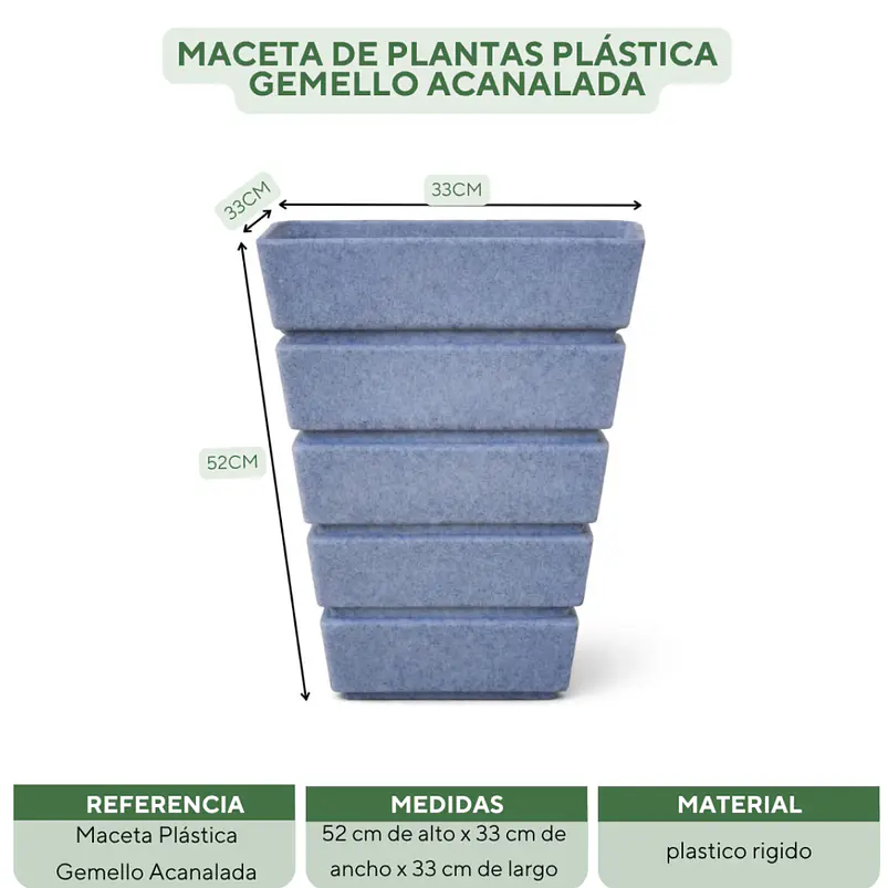 Maceta De Plantas Plástica Gemello Acanalada 33*33*52cm Alto 8