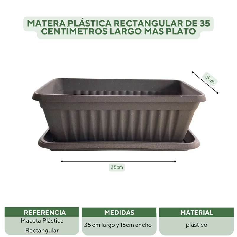 Matera Plástica Rectangular De 35 centímetros Largo Más Plato 7