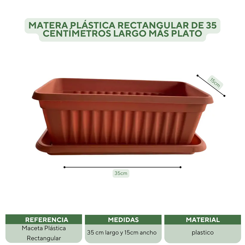 Matera Plástica Rectangular De 35 centímetros Largo Más Plato 8
