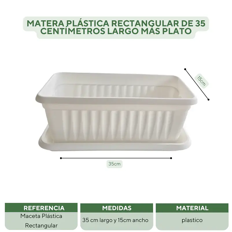 Matera Plástica Rectangular x2 unidades de 35 centímetros Largo Más Plato 14