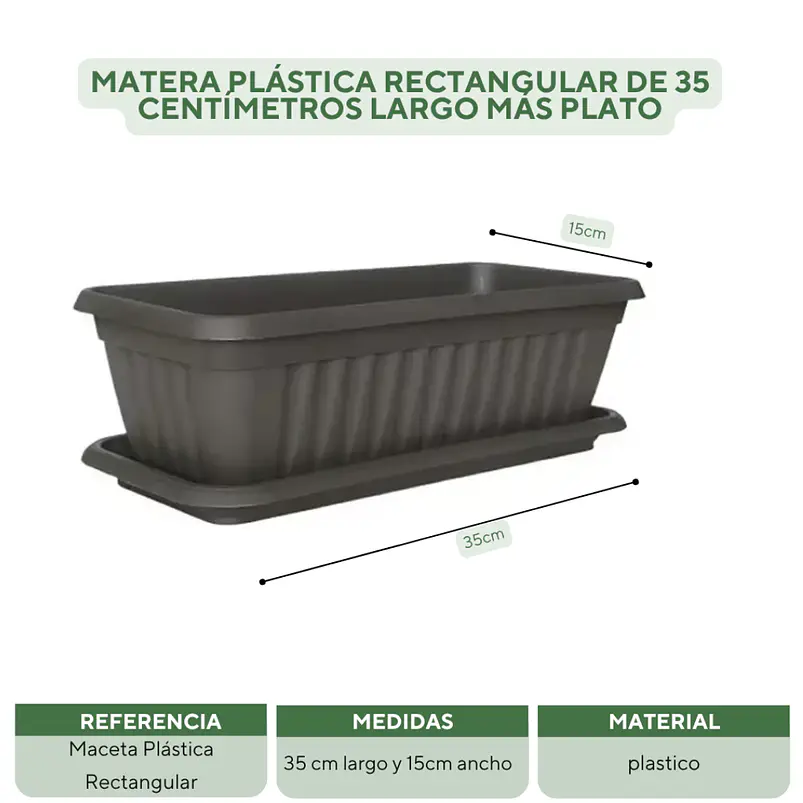 Matera Plástica Rectangular x2 unidades de 35 centímetros Largo Más Plato 13