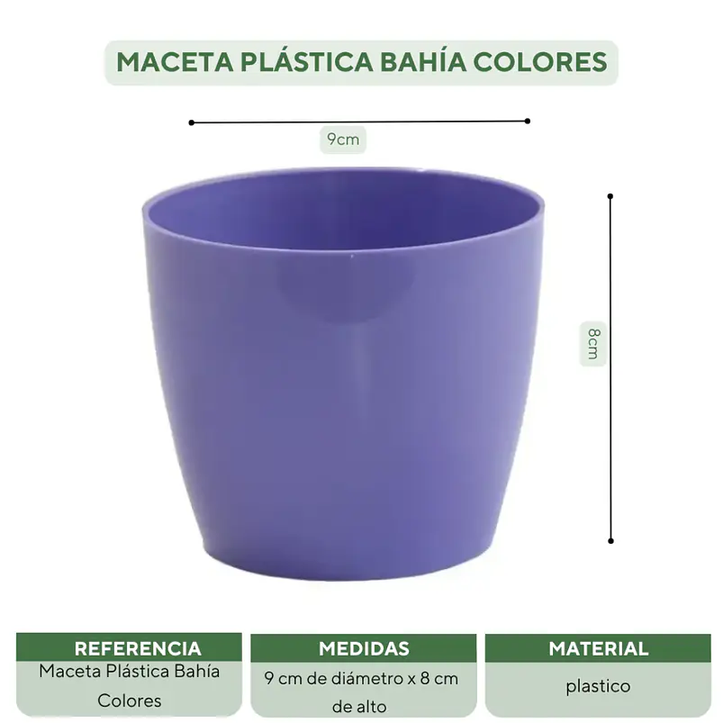 Maceta Plástica Bahía Colores 9cm Diámetro x8cm Alto Fina 17