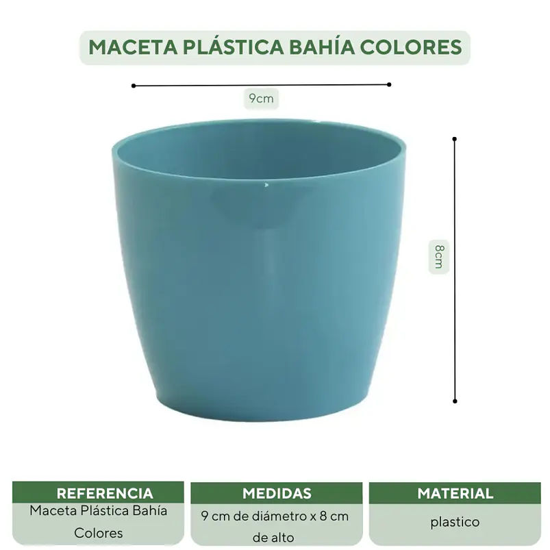 Maceta Plástica Bahía Colores 9cm Diámetro x8cm Alto Fina 18